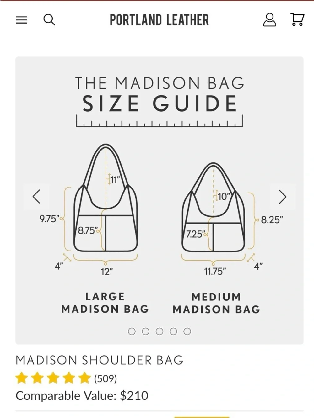 PORTLAND LEATHER COMPANY MEDIUM MADISON SHOULDER BAG IN NUTMEG - Picture 9 of 14